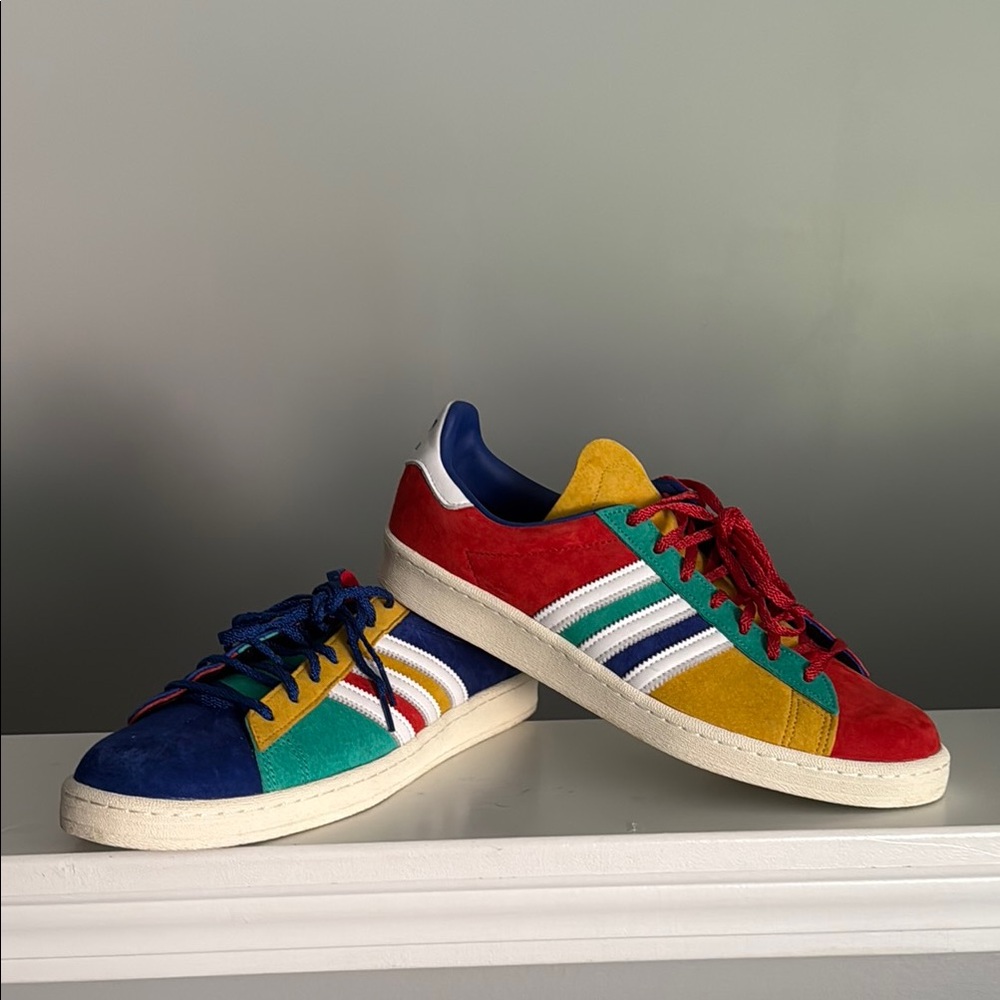 Adidas Red and Blue Sneakers with Shell Toe Design (Worn Once)